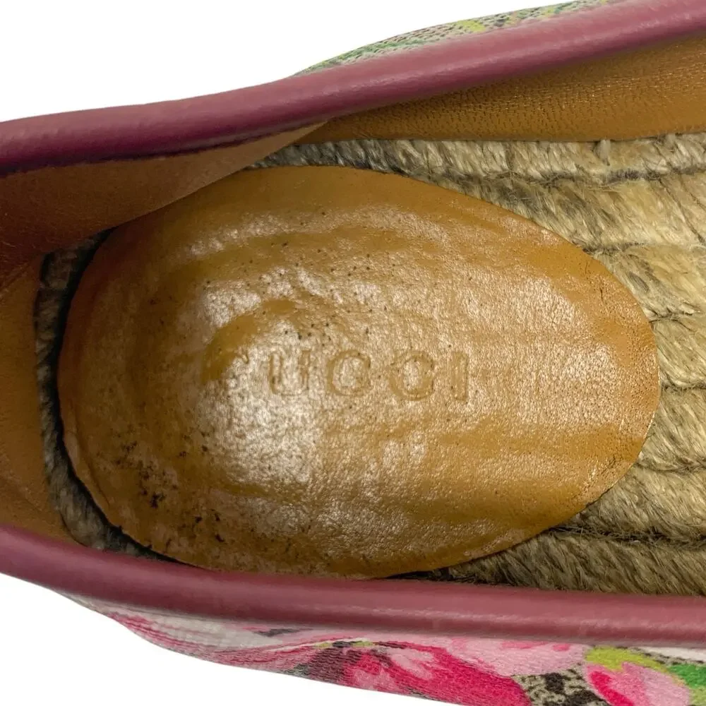 Gucci Bloom GG Supreme Monogram Canvas Pink Floral Print Espadrille Flats 34